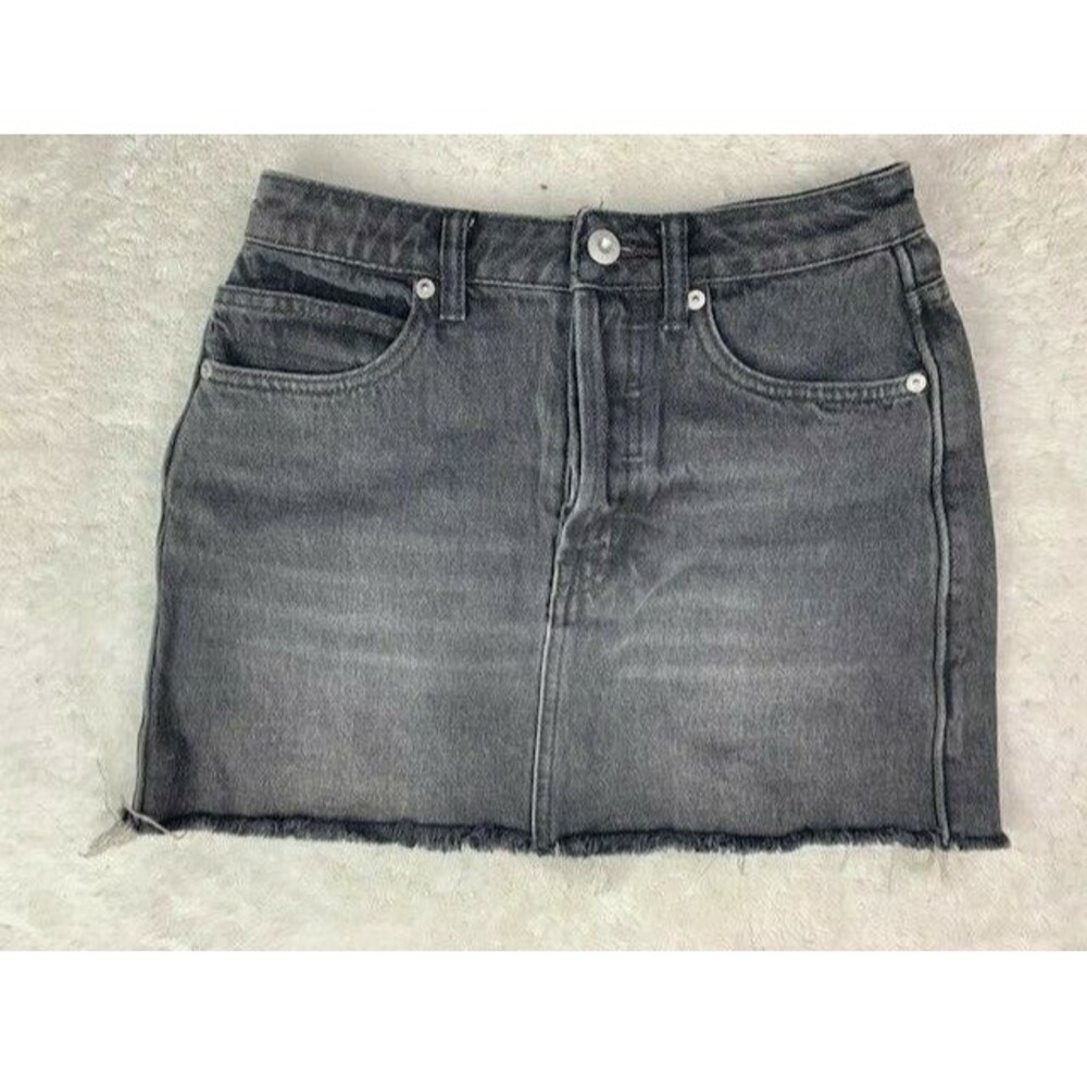 We The Free Size 24 Womens Skirt Black Wash Mini Raw Hem Cotton Button Fly